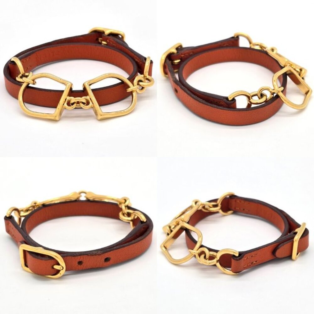 Hermes Leather Bracelet Etrier Double Tour Wrap O Stamp T2 Arm Circumfere